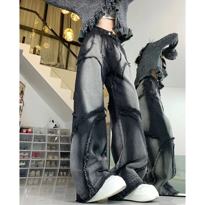 Black High Waist Women Jeans Hip-hop Style Fashion Vintage Streetwear Y2K