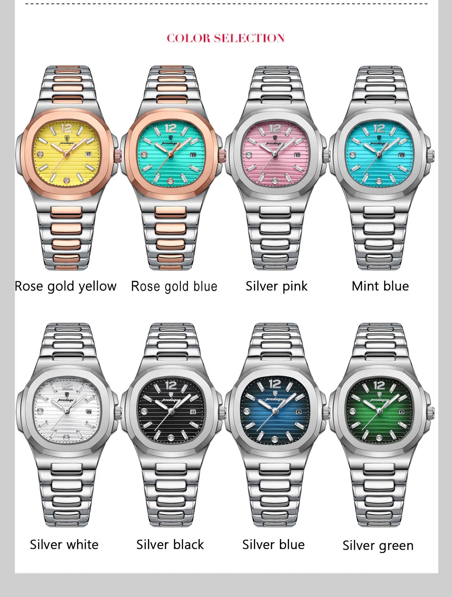 POEDAGAR Square Luxury Ladies Wristwatch Luminous Waterproof Stainless Steel Date Watch For Woman Fashion Quartz Women's Watches