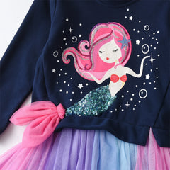 Children Sweater Dress For Girls Mermaid Patchwork Princess Tutu Dress