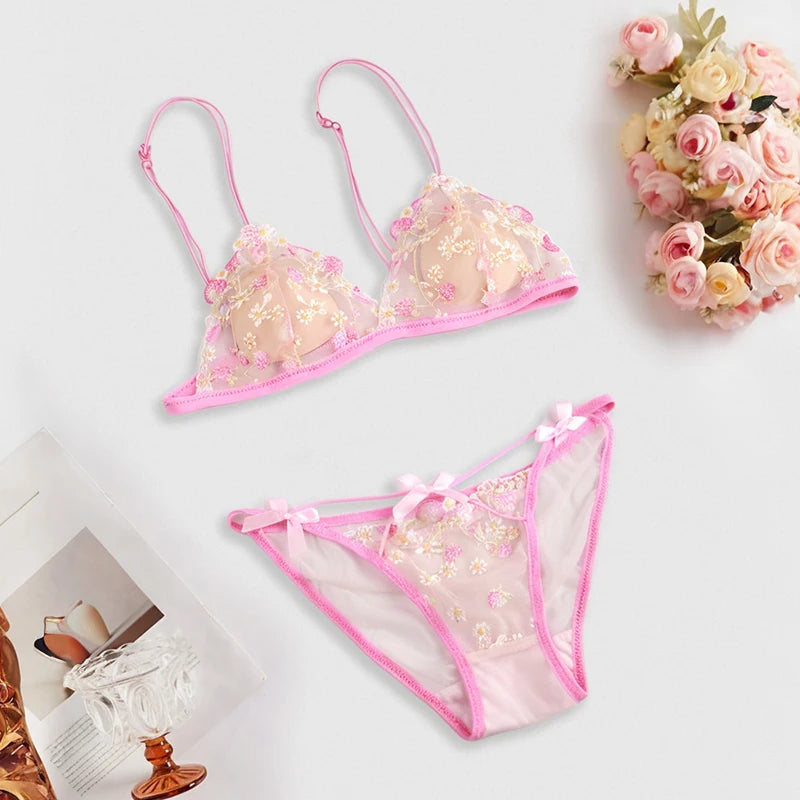 Women's Bra And Panties Sets Lace Bra Sets French Floral Embroidered