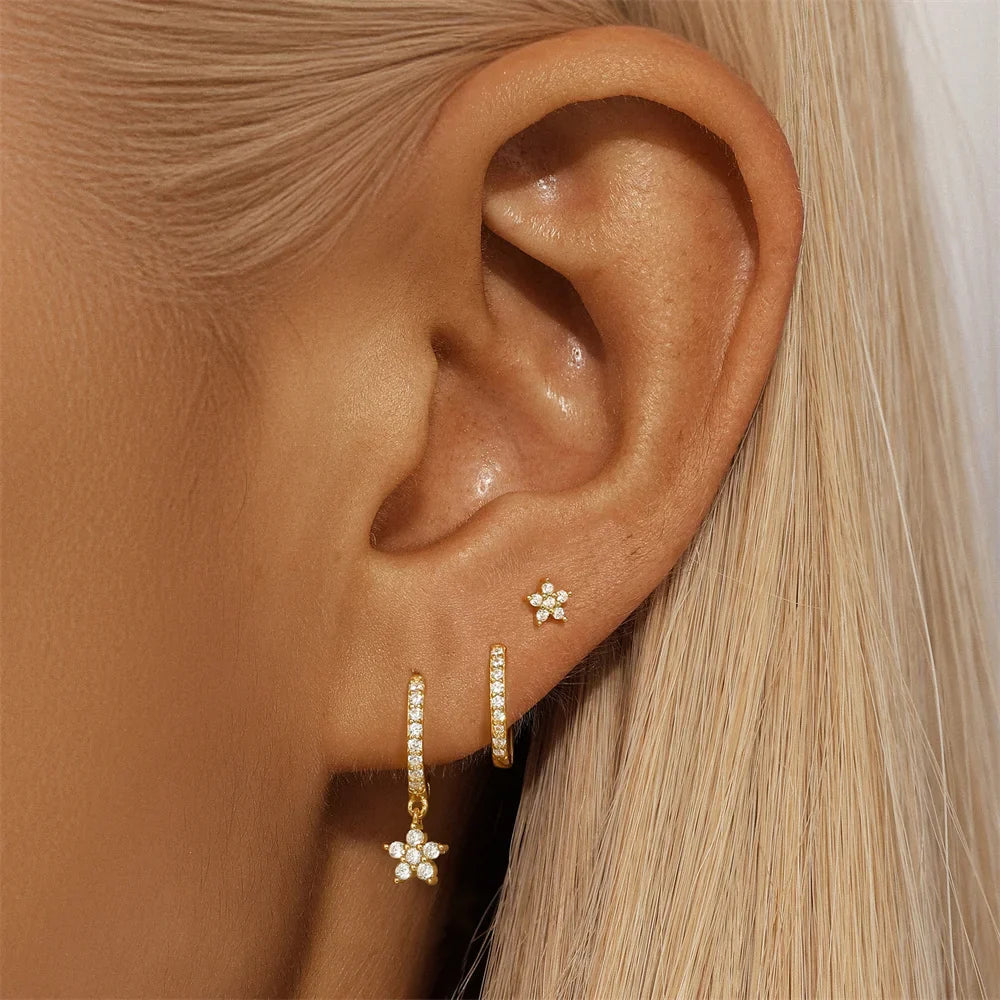 ROXI 925 Sterling Silver WaterDrop/Flower/Pearl Earring Set For Women 18k Gold Plated 3 piece Earring Party Jewelry Gifts