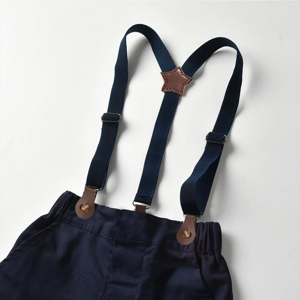 Children's Plaid Shirt and strap pants set for Boys with Bow Tie baby boy clothes 0 to 3Y Autumn Boys Clothes 70-130cm