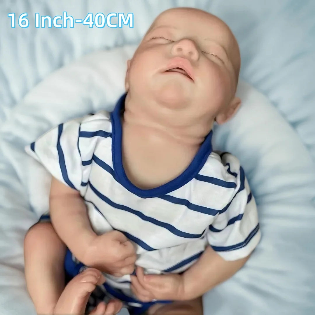 16Inch Open Mouth & Washable Levi Soft Silicone Bebe Reborn Boy Doll With 3D Painted Skin Lifelike Realistic Newborn Boy Doll