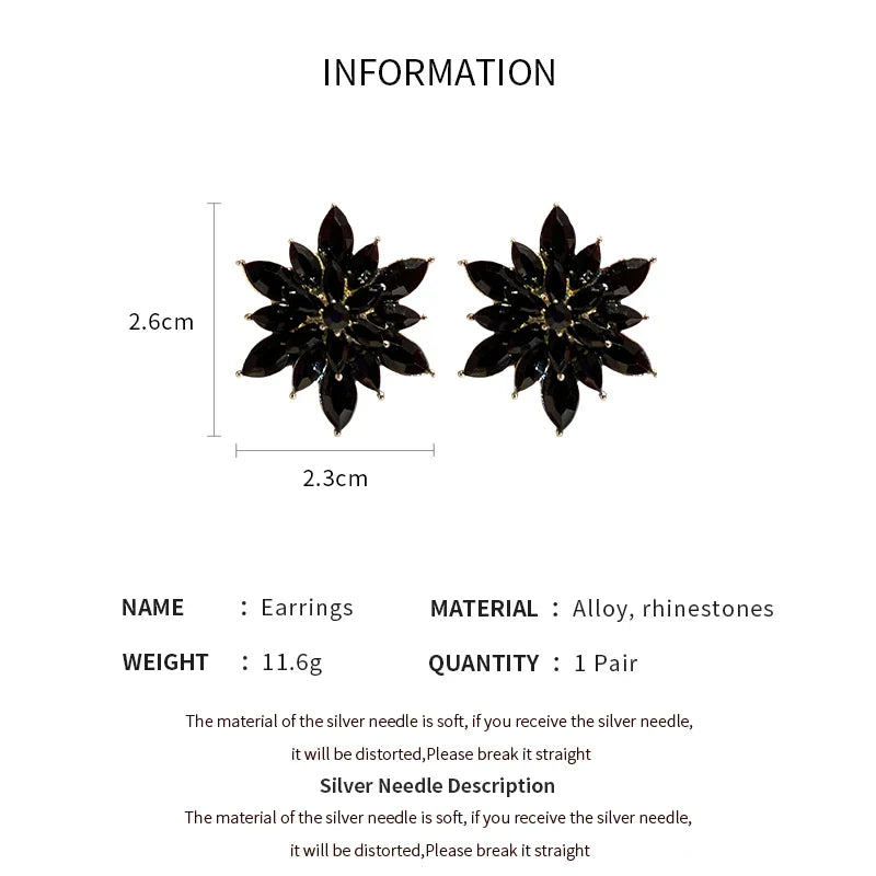 Rhinestone Flower Earrings for Women Korea Simple Sweet Stud Earrings Luxury High-grade Solid Color Charm Jewelry Girls Gift