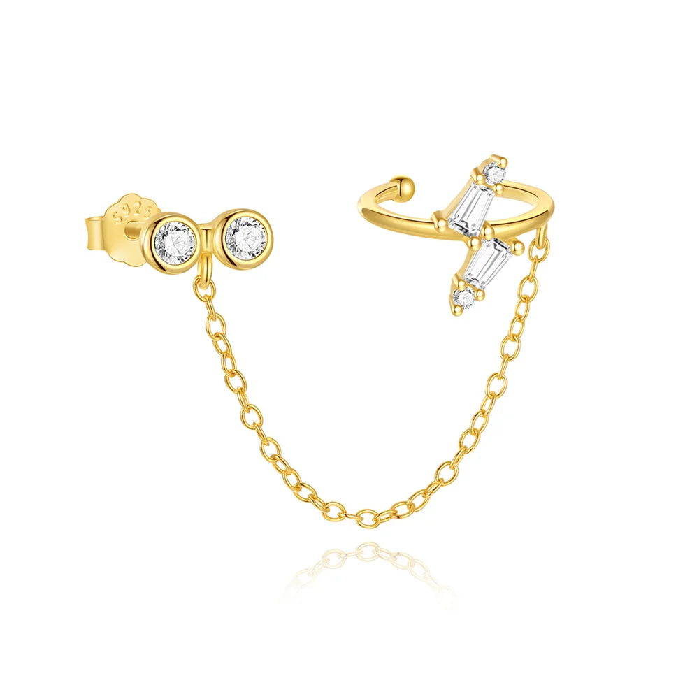 CANNER 1PC 925 Sterling Silver Horse Eye Chain Tassel Zircon Drop Earrings For Women Ins Minimalism Geometric Earrings Gift