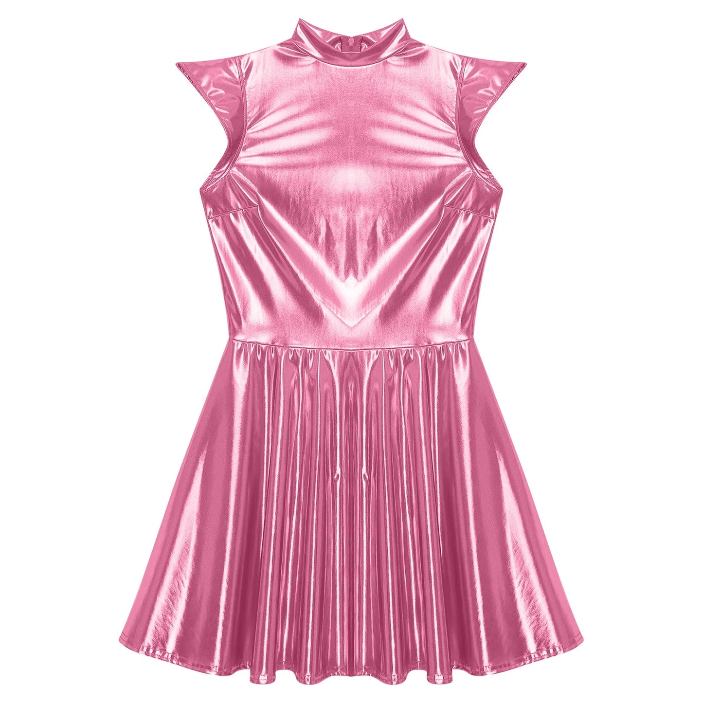 Womens Cocktail Dress Shiny Metallic Dress Alien Space Cap Sleeve High Waist A-line Dress for Halloween Party High Street Dress