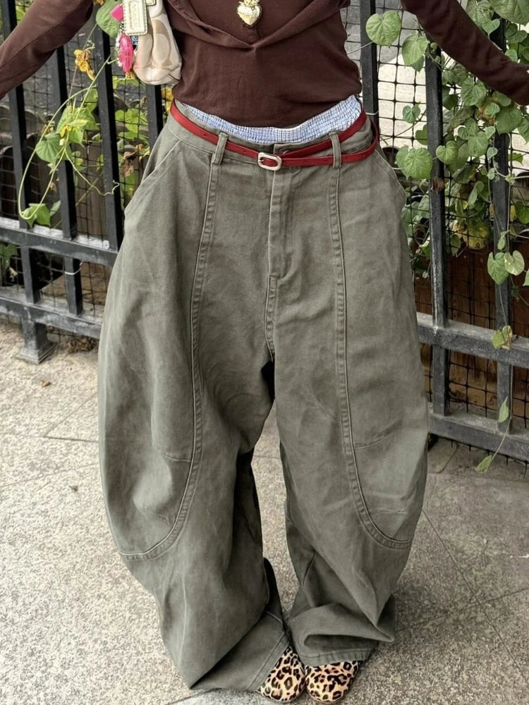 Deeptown Y2K Vintage Women Cargo Pants Harajuku Oversized Wide Leg American Retro Pants Baggy Casual Summer Thin Trousers Gyaru