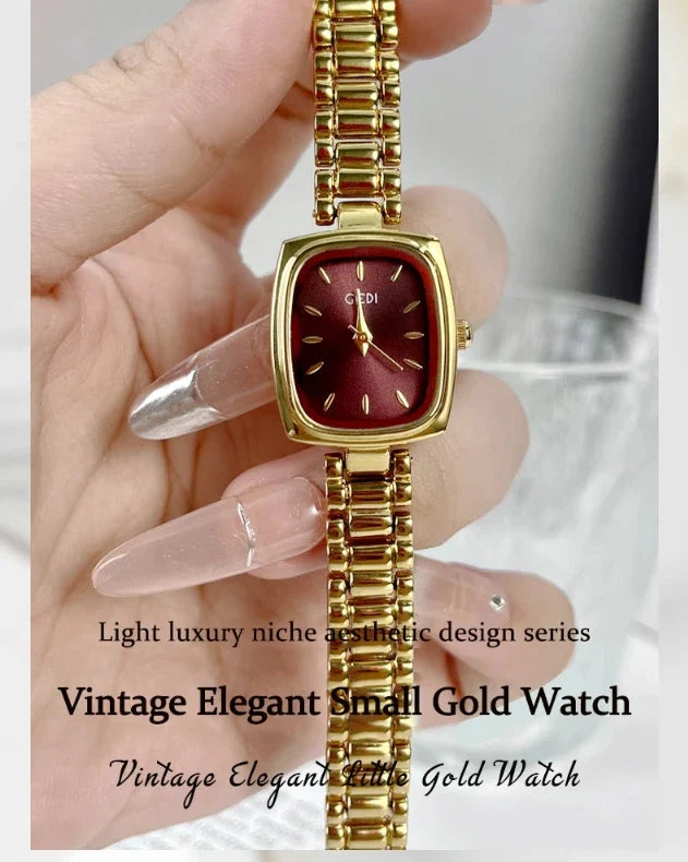 Bracelet Watch Retro TV niche high-end Gold Watches steel strip Waterproof Small Dial Women's Fashion Quartz Clock Wristwatches