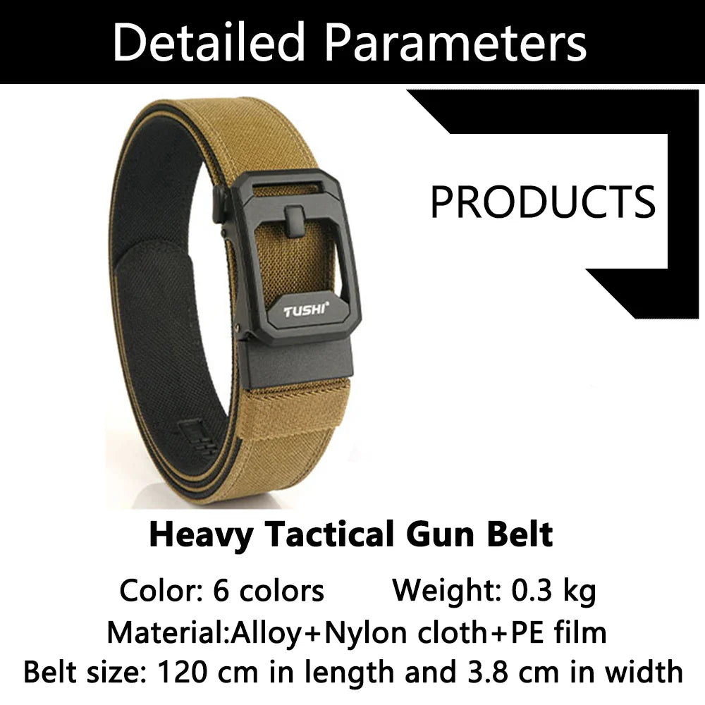 TUSHI New Men's Military Tactical Belt Tight Sturdy Nylon Heavy Duty Hard Belt for Male Outdoor Casual Belt Automatic Waistband