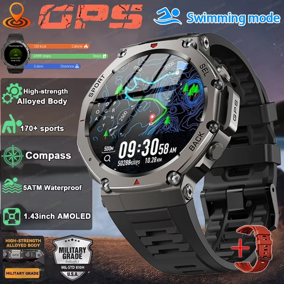 2025 NEW T-Rex 3 Ultra Men Outdoor Military GPS Smart Watch AMOLED HD Screen Compass 500MAH BT Call 5ATM Waterproof Smartwatch