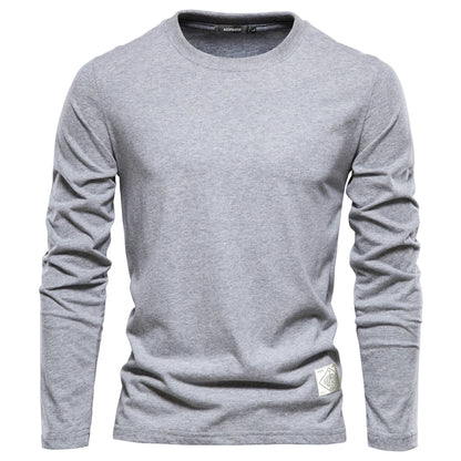 100% Cotton Long Sleeve T Shirt For Men Solid Spring Casual Mens T-shirts High Quality Male Tops Classic Clothes Men's T-shirts