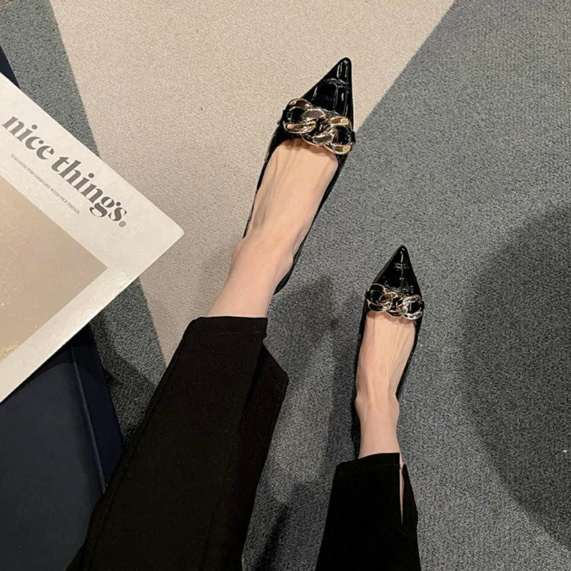 Shoes for Women 2024 Formal Pointed Toe Ladies Summer Footwear Black Normal Leather Casual Low Heel Elegant Free Shipping Offer