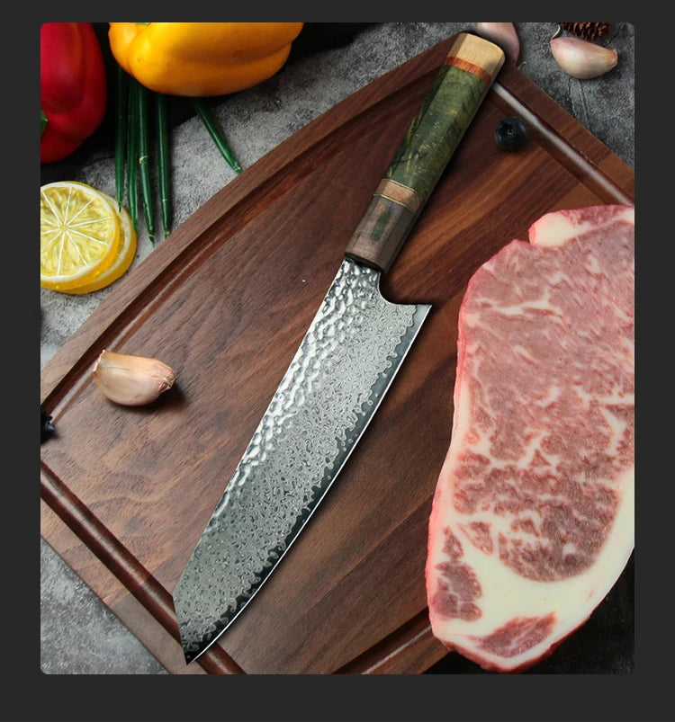 8 Inch Chef Knife 67 Layers VG10 Damascus Steel Kitchen Knives Stabilized Colored