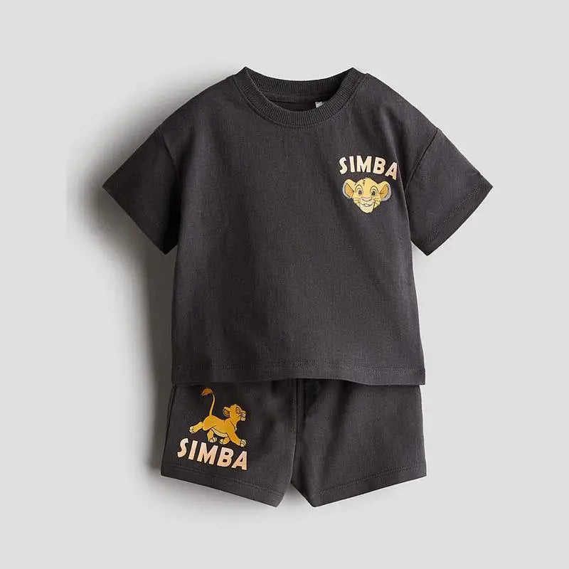 Simba Pattern Boys Clothes Tracksuits 2025 Summer Clothing Cartoon T-shirt Casual Outfits Children Short Sleeve Tees + Shorts