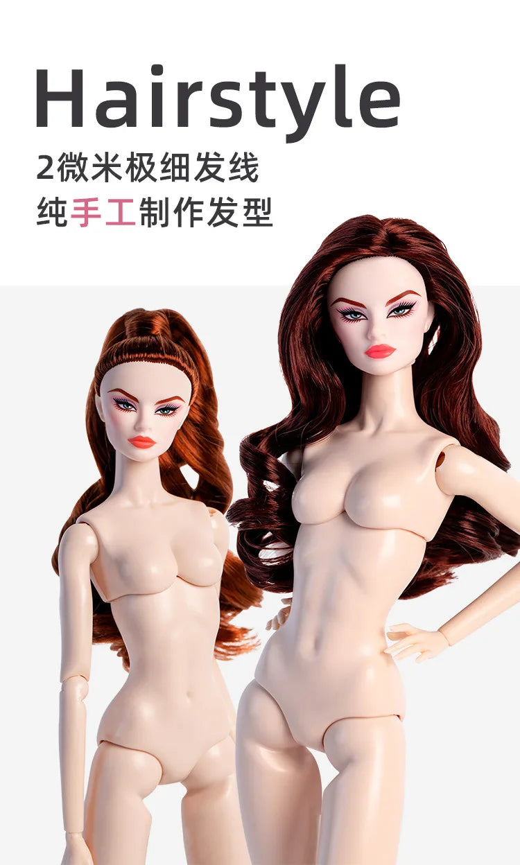 2025 new 1/6 Supermodel doll / 32cm nude doll with white skin wine red brown hair / 12 joint movable body + head / dollhouse toy