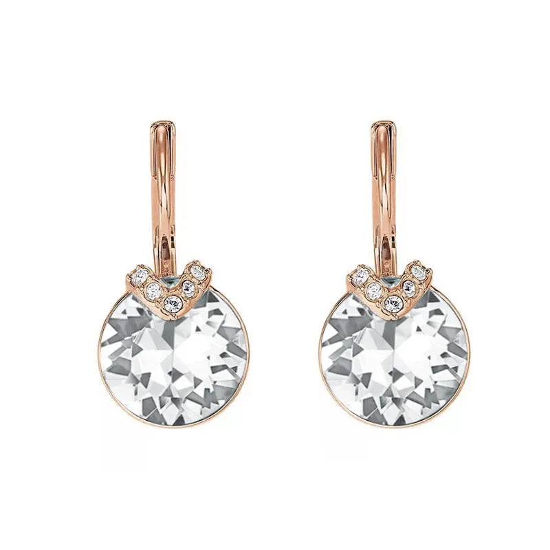 Bella V Drop Earring for Women Christmas Birthday Genuine Crystals from Austria Round Cut Dangle Silver Color Pierced Jewelry