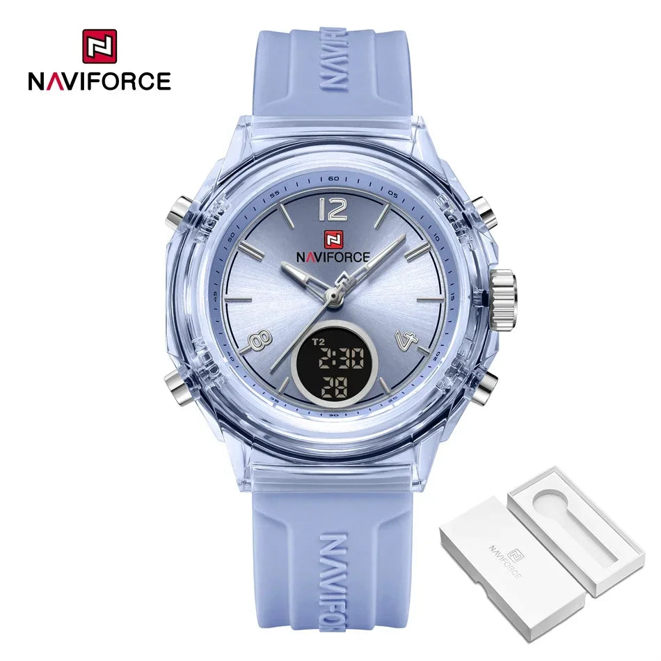 NAVIFORCE Luxury Women's Watch Gold Outdoor Sports Waterproof Watches Dual Time Display Quartz Wristwatches Rubber Digital Clock