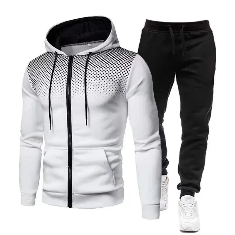 2026 Men's autumn and winter fashion sports suit zipper hooded sweatshirt and sweatpants casual fitness jogging two-piece set