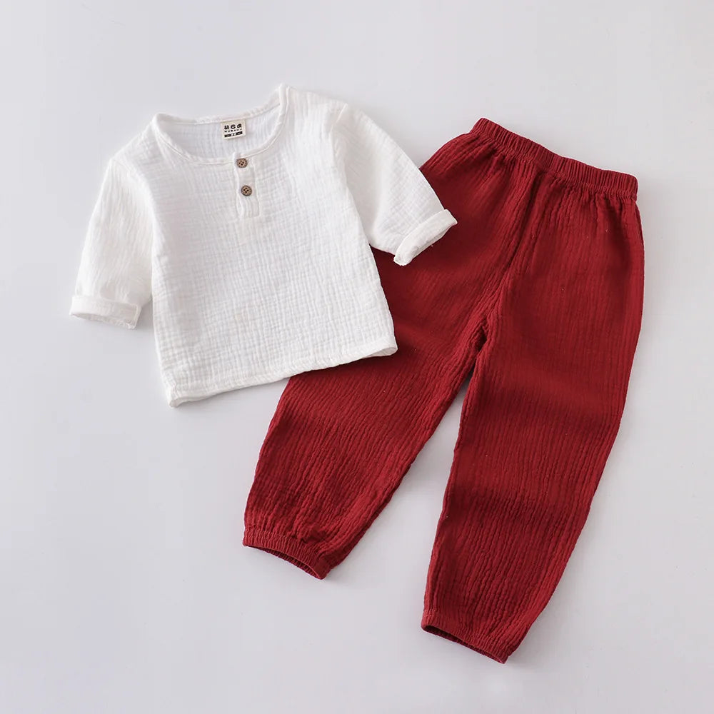 Infant Baby Boy Girl Clothes Set for Party Long Sleeve Baby Shirts Loose Pant Toddler Kids Clothes Spring Summer Muslin Clothes