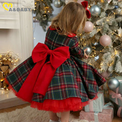 Girls Red Dress Kid Toddler Girl Plaid Bow Tulle Tutu Party