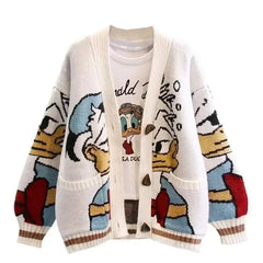 Disney Knitted Cardigan Japanese Donald Cartoon Sweaters for Women Coat