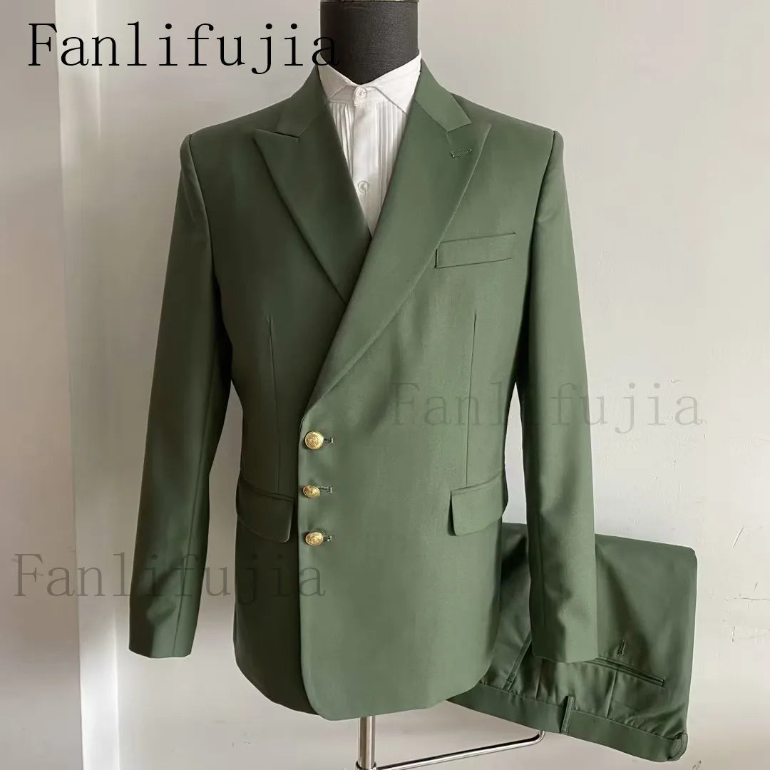 Tuxedo for Mens: Side Buttons Blazer Fashion Men Suits Navy Formal Costume