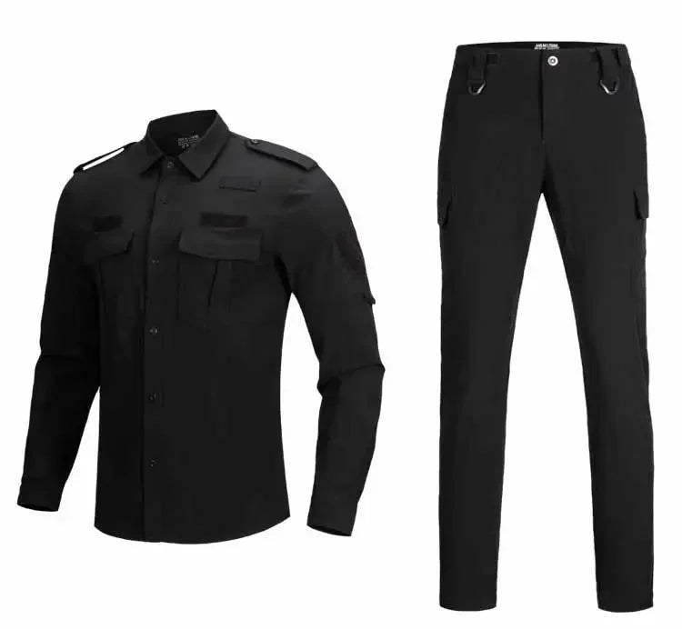 Quick Drying Workwear Suit Men Combat Elastic Tactical Training Set Multi Pocket Man Security Staff Uniform Cargo 2pcs Suits