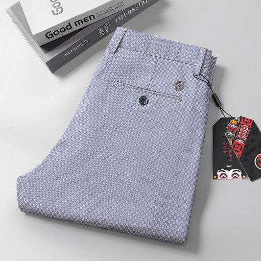 Plaid Casual Pants Men Korea Fashion Straight Fit Jacquard Weave Formal Suit