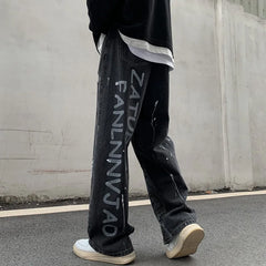 Y2k Womens Boyfriend Baggy Jeans Men White Denim Trouser Korean Streetwear