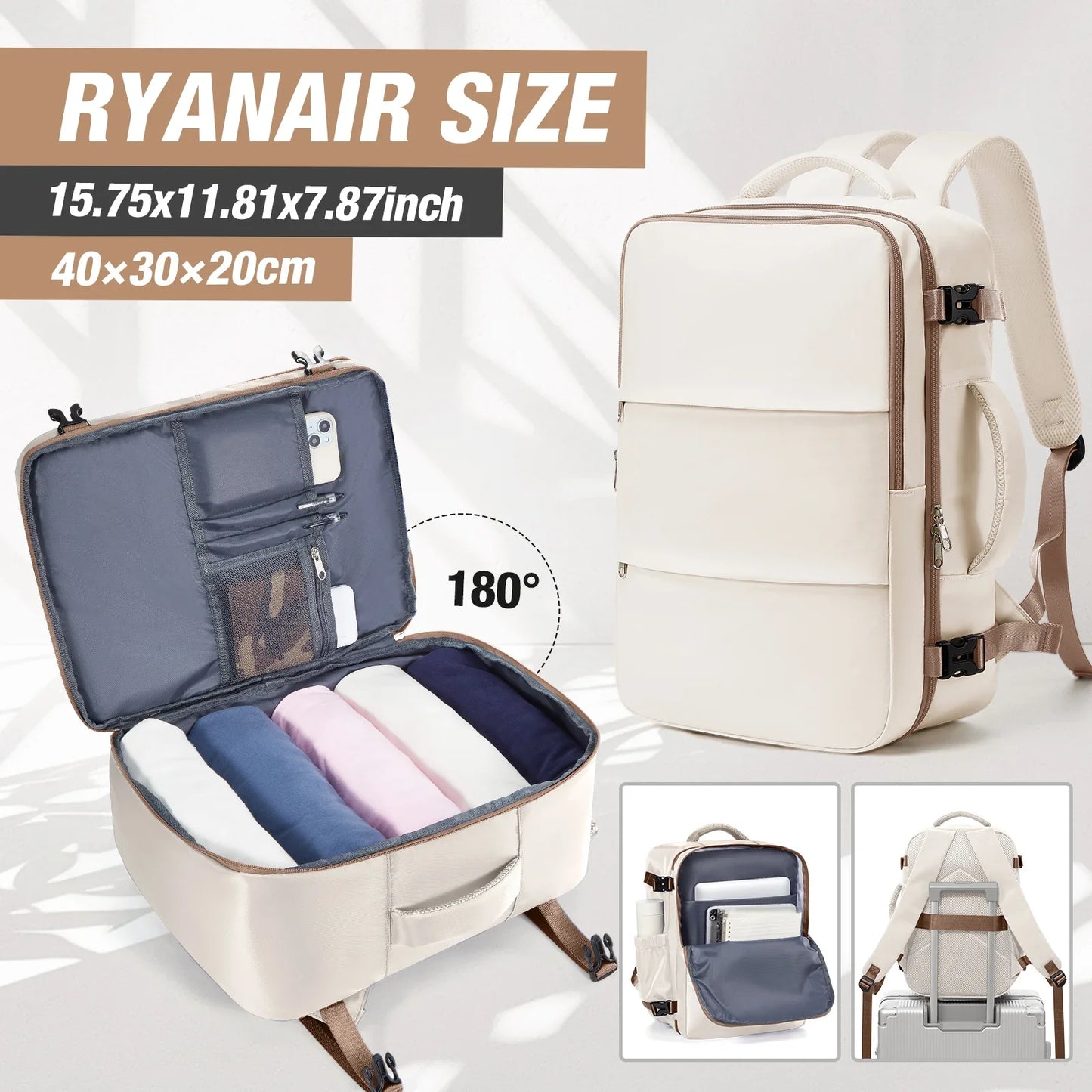 Ryanair 40x30x20 Luggage Cabin Bag, 40x30x20 Bag Men Women 15.6inch Laptop Bag Business  Travel Backpack，College School Backapck