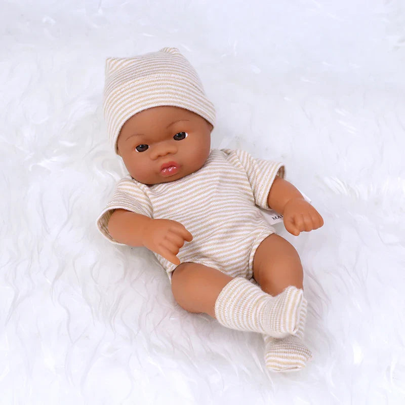 20cm 7inch Mini Reborn Dolls Vinyl Brown Skin Full Body Baby Doll Lifelike Soft Reborn Toddler Doll Baby Doll For Girls Toys