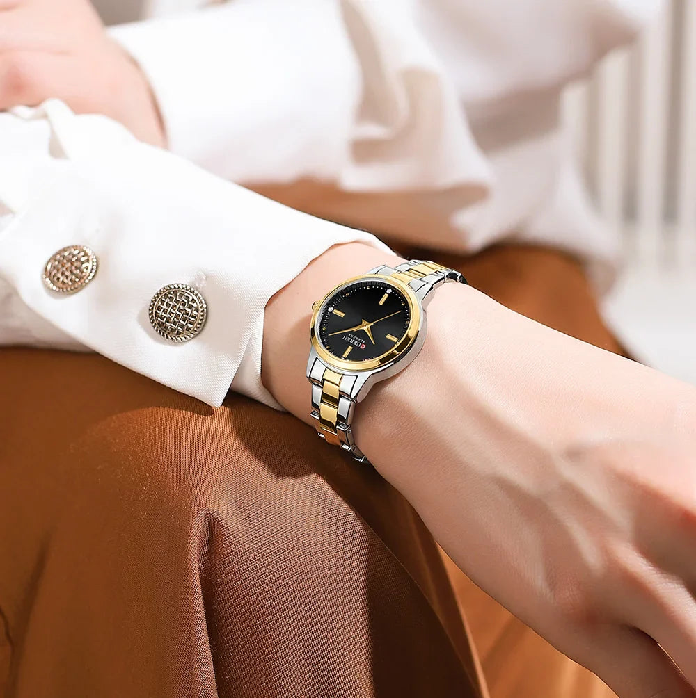 CURREN Simple Round Dial Fashion Dress Quartz Watches for Ladies with Stainless Steel Bracelet Luxury Wristwatches