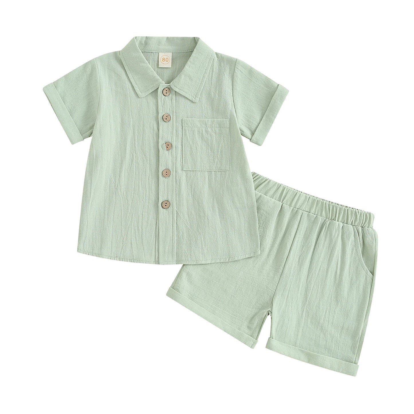 Fashion New Summer Toddler Boy Clothes Set Kids Cotton Linen Outfits Solid Color Short Sleeve Button Down Shirt Tops Shorts Suit