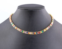 Nidin Classic Colorful Tennis Necklace Men and Women Rectangular Full Zircon Neck