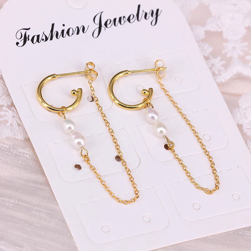 Aide 925 Sterling Silver Long Chain Tassel Baroque Irregular Pearl Dangle Earrings for Women C Shape Earrings Jewelry Pendientes
