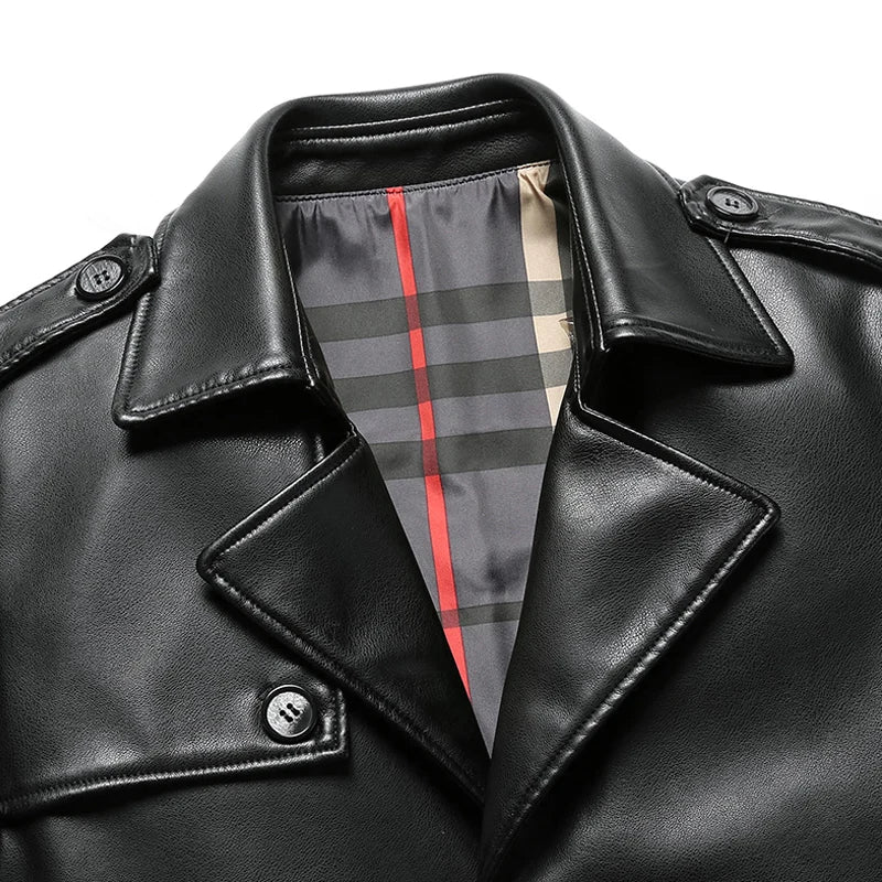 Men's Leather Jacket Winter Fleece Motorcycle Coat Casual Vintage