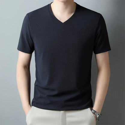 2024 Men's New Waffle V Neck Short Sleeved T-shirt Summer Comfortable Top
