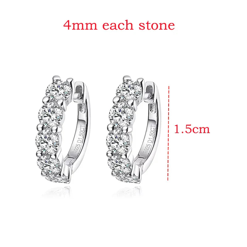 Smyoue 18k 3cttw Moissanite Hoop Earring for Women 4mm Stones D Color Sparkling Created Diamond Earring 100% 925 Sterling Silver