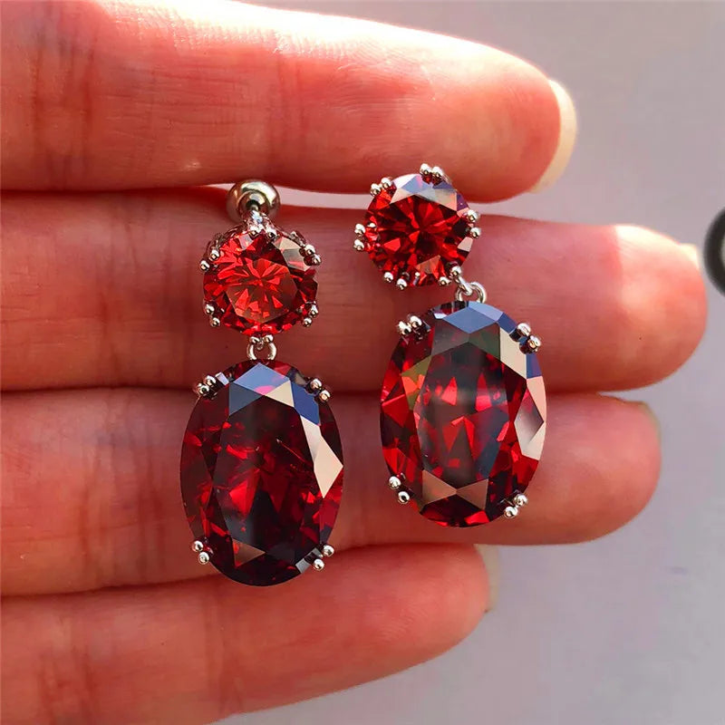 925 Sterling Silver Big Oval CZ Women Drop Earrings Elegant Female Accessories Brilliant Cubic Zirconia Earring Trendy Jewelry