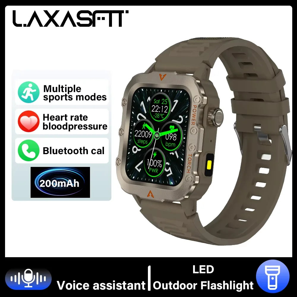 LAXASFIT Outdoor Sports Smart Watch Health Monitoring Voice Assistant Bluetooth Calling LED Flashlight 2025 NEW smartwatch