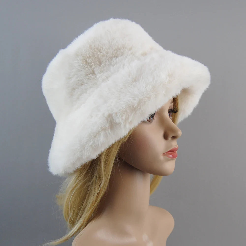 Hot Fashion Fake Rabbit Fur Hats Super Soft Women Winter Hat Cotton Lining Warm Russian Fashion Ski Beanies Plush Solid Color