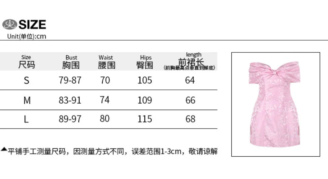 Fashionable And Sweet Slim Fit Jacquard Strapless Tie Bow One Shoulder Short Skirt American Sexy Temperament Solid Color Dresses