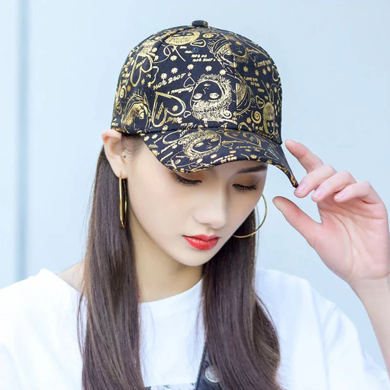 New Kpop Shiny Reflective Graffiti Letter Men Women Baseball Hats Cotton Comfortable Street Tie-dyed Fashion Sport Hip Hop Caps