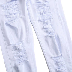 Men's White Jeans Fashion Hip Hop Ripped Skinny Men Denim Trousers Slim Fit Stretch