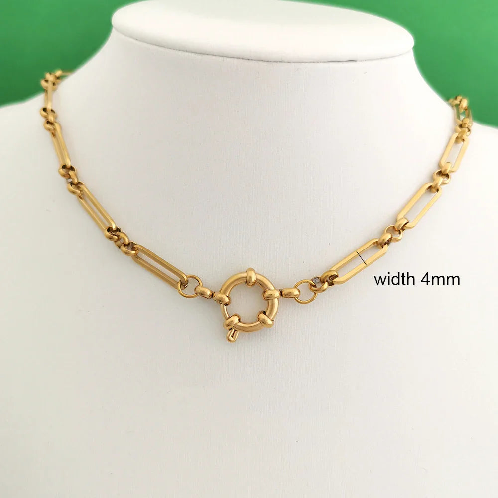 Necklace Women Men Choker Stainless Steel Geometric Rolo Link Cuba Paperclip Chain