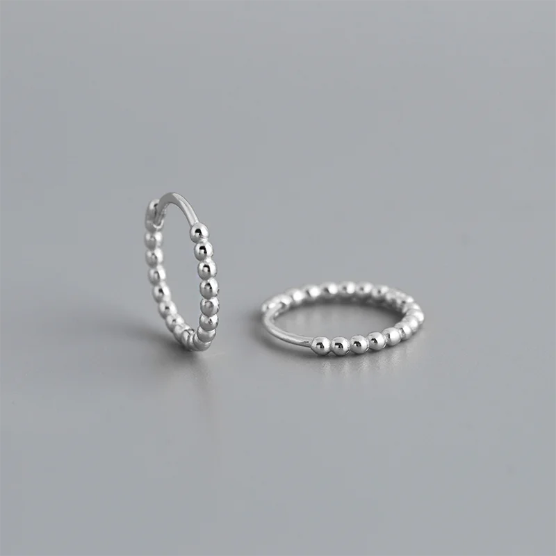 WANTME 925 Sterling Silver Fashion Minimalist Beads Huggies Hoop Earrings for Women Trend Charm Ear Buckle Bohemian Jewelry Gift