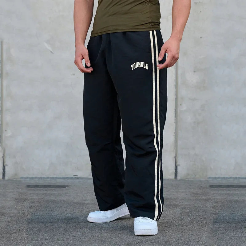 Men's Sports Pants Double Stripe Splicing Printed Casual Pants Gym Fitness Mid