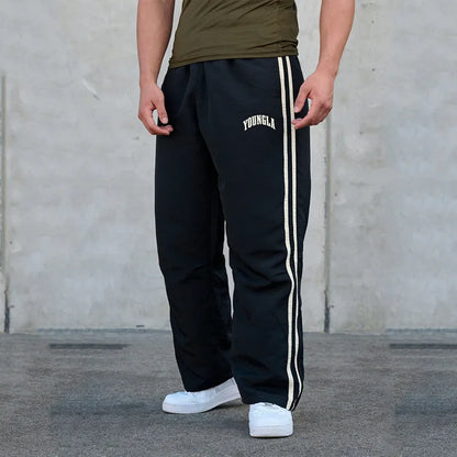 Men's Sports Pants Double Stripe Splicing Printed Casual Pants Gym Fitness Mid