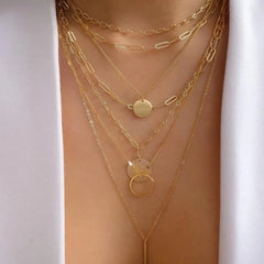 Bohemia Gold Color Multiple Styles Necklace For Women Trendy Multi-Layer