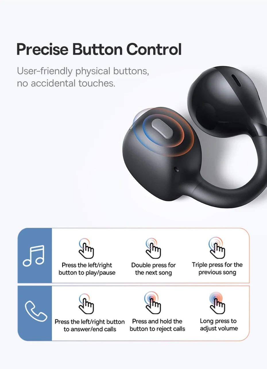 Baseus BC1 Ear Clip Earbuds Open Ear Wireless Earphones Bluetooth 6.0 Clip On Sports Headphones 4-Mics Super Bass IP55 Ear buds